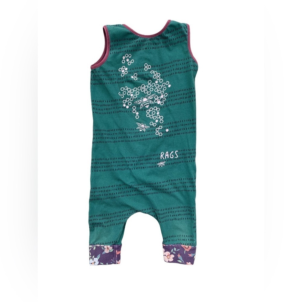 Rags Size 3/4T Green Honeybee and Honeycomb Print Romper